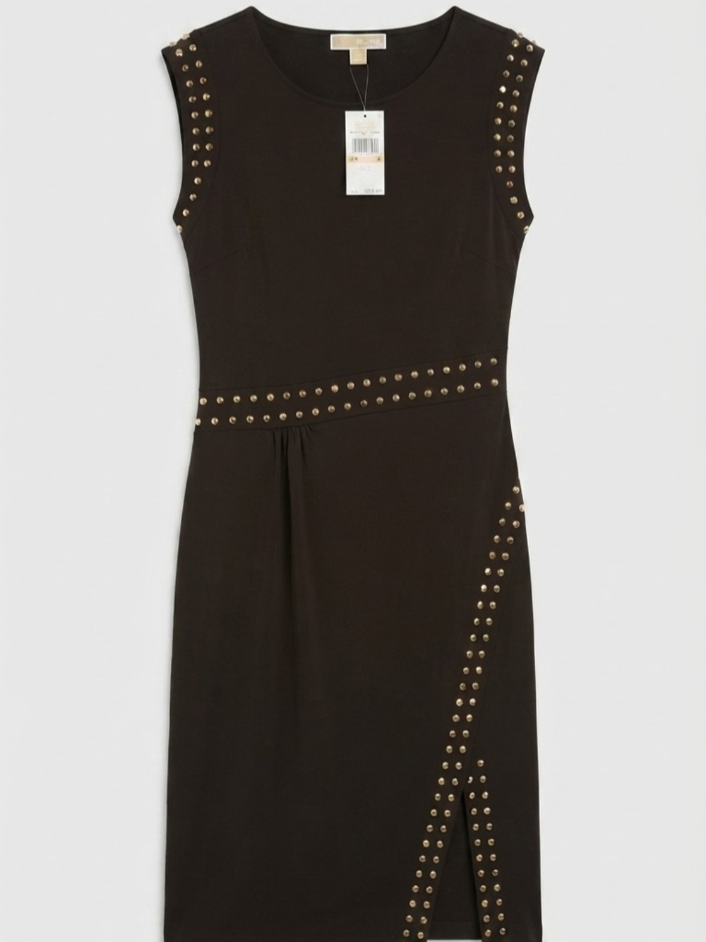 Michael Kors Chocolate Brown Stud-Trim Sleeveless Midi Dress - Picture 2 of 3